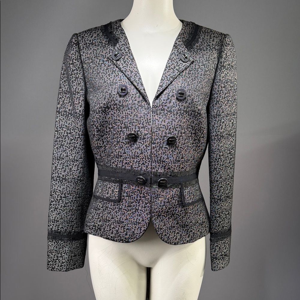 ANTONIO MELANI Black Textured Double-Breasted Belted Blazer